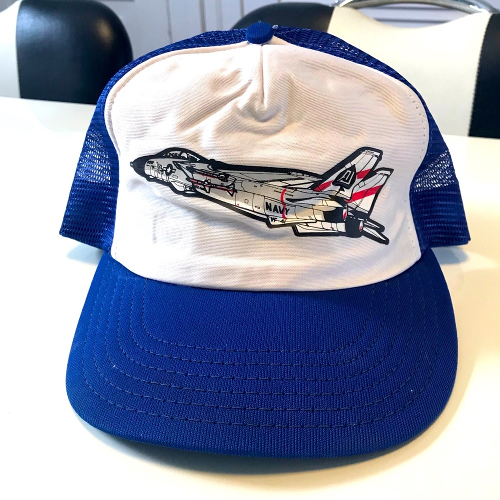 Vintage Navy trucker hat cap mesh - made in USA